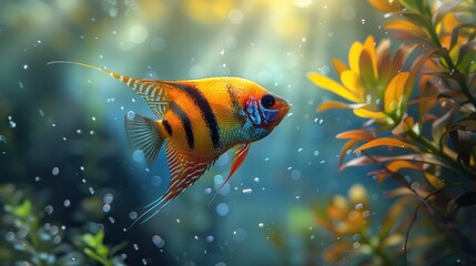 Wall Mural - Colorful Angelfish in Aquarium.