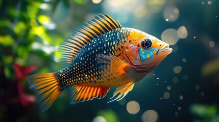 Wall Mural - Colorful Freshwater Fish in Aquarium.