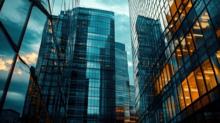 Canvas Print - Modern Glass Skyscrapers Reflecting the Sky