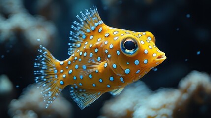 Wall Mural - Yellow and Blue Spotted Fish in the Ocean.