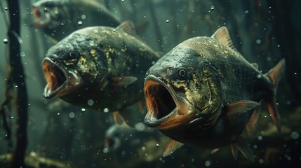 Wall Mural - Fish with Open Mouth in Water.