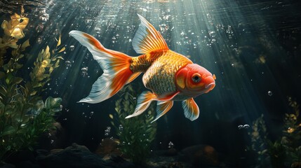 Goldfish Swimming in Sunlight.