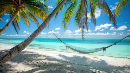 Canvas Print - Tropical Paradise: Hammock on a White Sand Beach