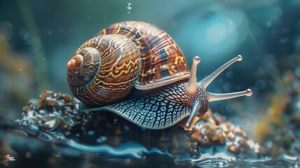 Poster - Snail in Water with Bokeh Background.