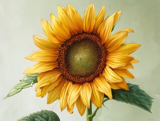 Canvas Print - Sunflower drawing with tall stems large petals radiating from the center and intricate textures in the seeds