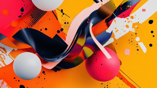 Collage of clean typography and abstract shapes in bright colors, designed for energetic ad visuals.