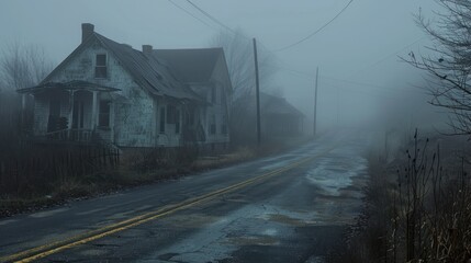 Sticker - Foggy Road Leading to an Old House