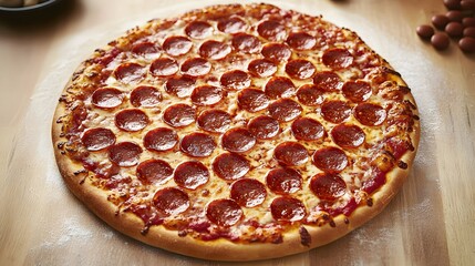 Wall Mural - A Whole Pepperoni Pizza on Wooden Cutting Board