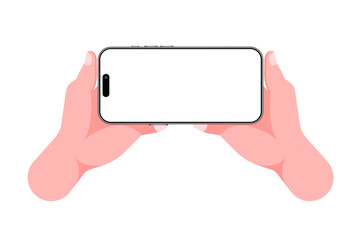 Poster - Hand Holding Smartphone Mockup: Horizontal Mobile Phone with Transparent Screen for Content, Photos and Videos. Perfect for Marketing Promotions. Vector