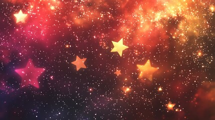 Wall Mural - Abstract background with scattered golden stars on red and purple nebula.