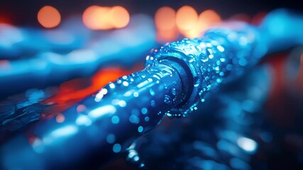 Poster - Close-up of glowing network cables, illuminated in red and blue light, symbolizing high-speed digital connectivity