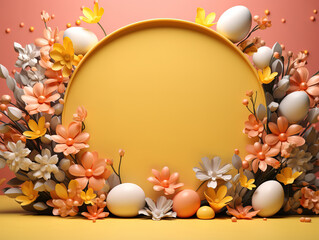 Awesome 3d rendering of flowers decorated frame