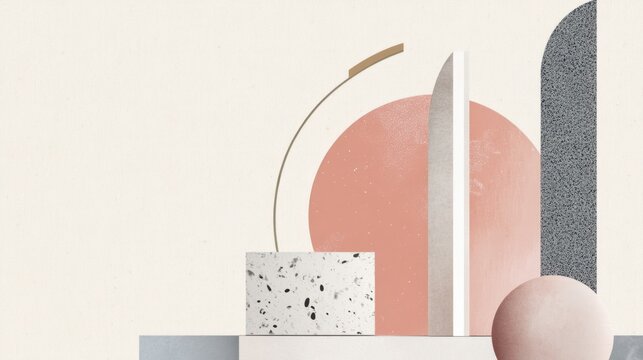 Minimalist collage with soft hues and abstract shapes, perfect for modern, clean advertisement visuals.