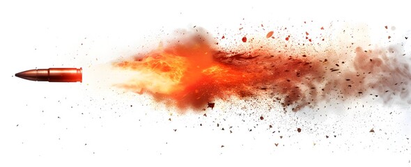 Poster - A bullet flying through the air with flames on a white background, PNG file