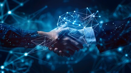 Poster - A digital handshake between two business individuals, symbolizing the data technology theme of growth and collaboration