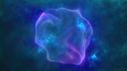 Poster - A glowing ethereal purple sphere with a soft flowing core floating against a dark mysterious background of energy mysticism, or abstract digital themes