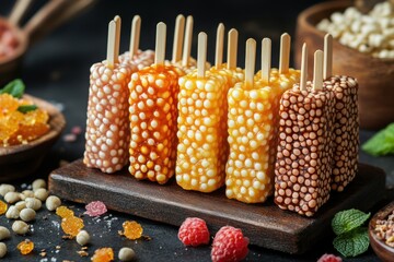 Sticker - a lineup of tanghulu dessert sticks a visually and deliciously charming snack, ideal for your upcoming celebration banner