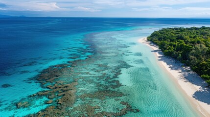 Canvas Print - Aerial View of Tropical Island with Clear Water and White Sandy Beach