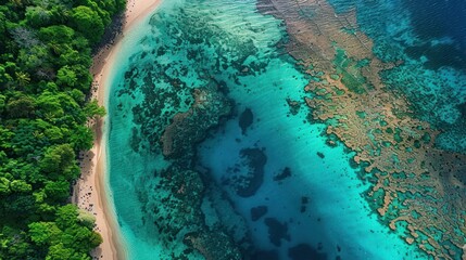 Canvas Print - Aerial View of Turquoise Waters and Lush Forest