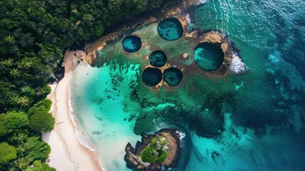 Poster - Aerial View of Tropical Lagoon with Blue Holes