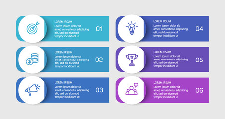 Wall Mural - Business vector infographic design template with icons and 6 options or steps. Can be used for process diagram, presentations, workflow layout, banner, flow chart, info graph