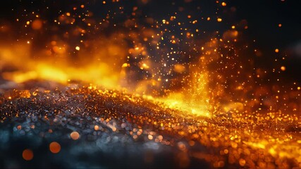 Poster - Sparkling golden light particles floating in a dark, dreamy atmosphere, evoking a magical, festive mood