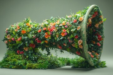 Wall Mural - emerald green megaphone entwined with lush vines and vibrant flowers symbolizing ecofriendly communi