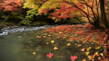 Poster - river with autumn