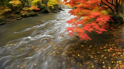 Wall Mural - river with autumn