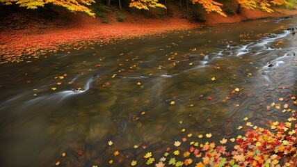 Canvas Print - river with autumn