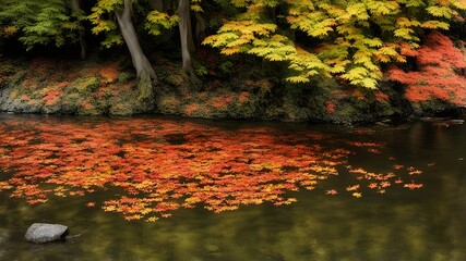 Poster - river with autumn