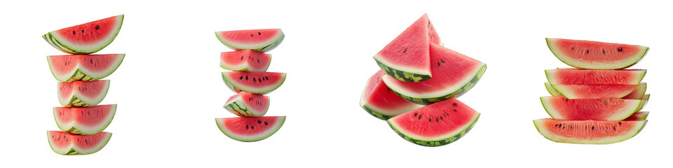 set of  Watermelon Slices Garnished Fresh Juicy, Watermelon Slices, Juicy Watermelon, Juicy Slices, Best Summer Watermelon, Watermelon, Mouthwatering Watermelon, on a transparent backgrounds