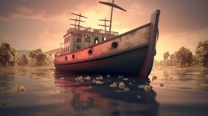 Poster - Sunken Ship at Sunset