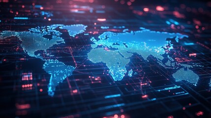 Poster - abstract digital map representation in blue and red