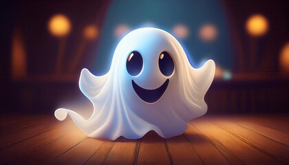 Halloween smile cheerful ghost illustration. Generative Image