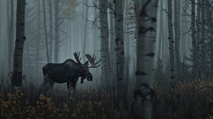 Canvas Print - Moose in a Foggy Forest