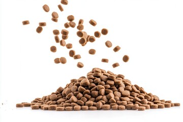 Canvas Print - Dry dog food falling on a pile close-up. Isolated