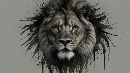 Black and gray brushstroke calligraphy of a lion.