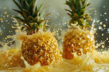 Wall Mural - A pair of pineapples sitting on a table, perfect for a rustic or tropical-themed setting