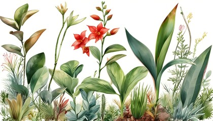 Wall Mural - Delicate Watercolor Botanicals Showcasing Natures Beauty and Vibrant Colors