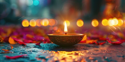 Aufkleber - A single candle burning brightly on a table surface