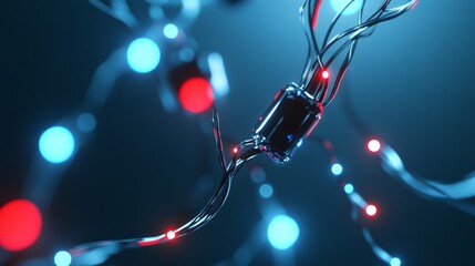 Poster - abstract digital network with red and blue glowing lights, symbolizing connection, technology, innov