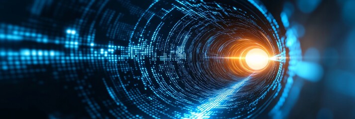Poster - abstract digital tunnel with glowing lines and light, representing futuristic technology, data flow,