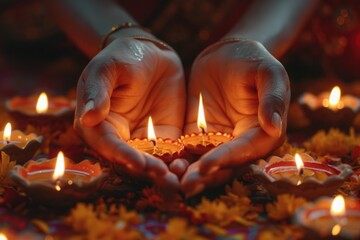 Poster - A person holds a lit candle in their hand, providing warm light
