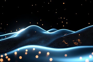 Poster - abstract glowing waves with bright particles, representing technology, energy, innovation, future, a