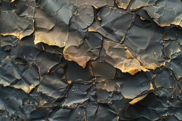 Poster - A close-up shot of a black and gold cracked wall, perfect for use in designs where texture and detail matter