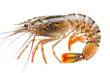 Poster - Close-up shot of a single shrimp on a white background, ideal for illustrations or scientific purposes