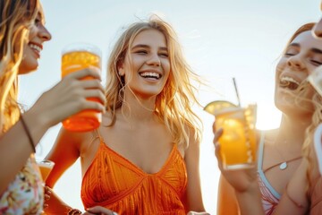 Aufkleber - A group of women socializing and enjoying beverages together