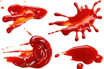 Poster - A group of red liquid splashes on a white surface