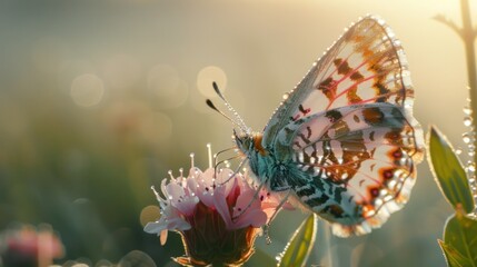 Canvas Print - Butterfly on Flower Dewdrop